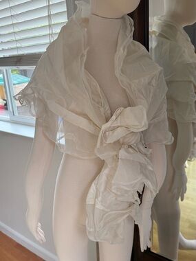Elegant Ivory Sheer Ruffle Wrap Scarf